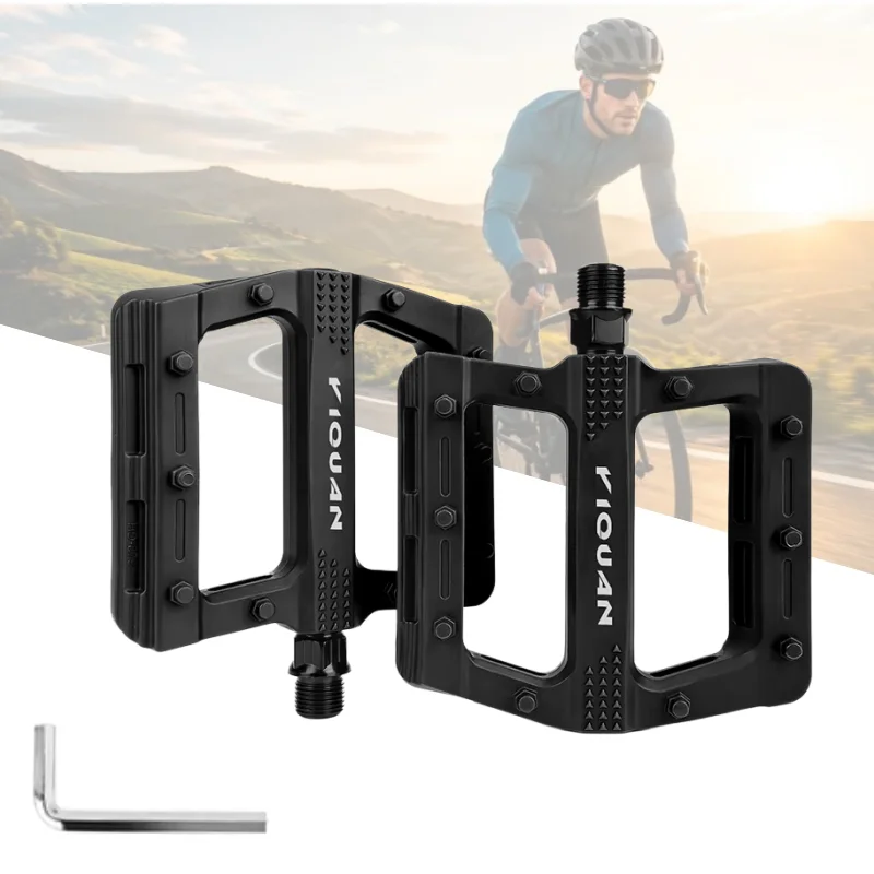 Nylon Bicycle Pedals DU Bearing Anti Slip Pins Wide Platform MTB Mountain Road Bike Pedals Steel Axle Cycling Parts