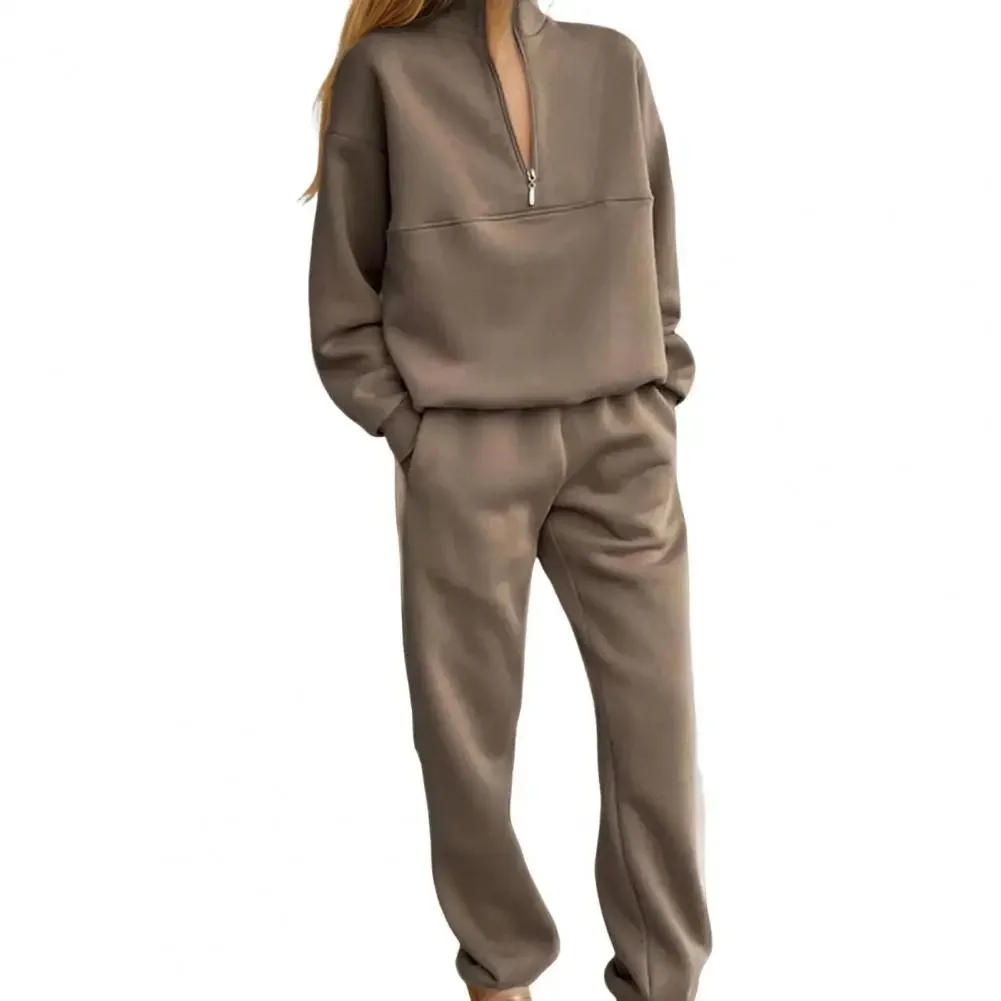 Sudadera de cuello alto para mujer, conjunto de pantalones con banda en el tobillo para deporte y Fitness, conjunto de 2 piezas, sudadera con media cremallera, pantalones