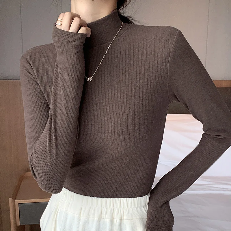 

Women's Knitted Half-Turtleneck Pullover Sweater Elegant Korean Fashion Long Sleeve Tops Slim Fit Thermal Jumper Casual Clothing