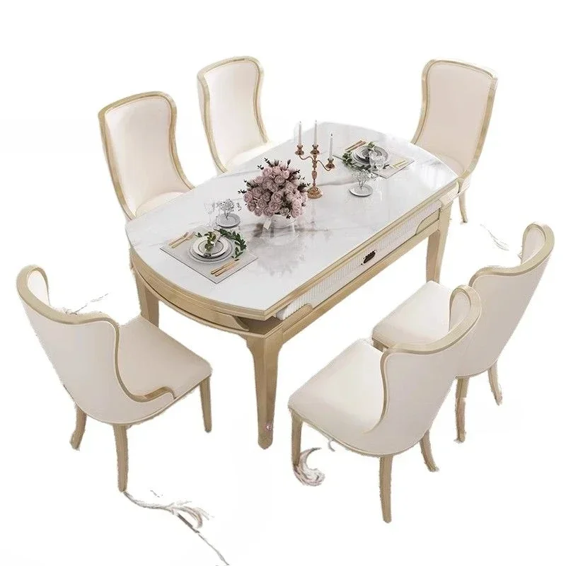 

Прочный американский светлый роскошный обеденный стол из цельного дерева из каменной плиты и стул, телескопический, высокое качество