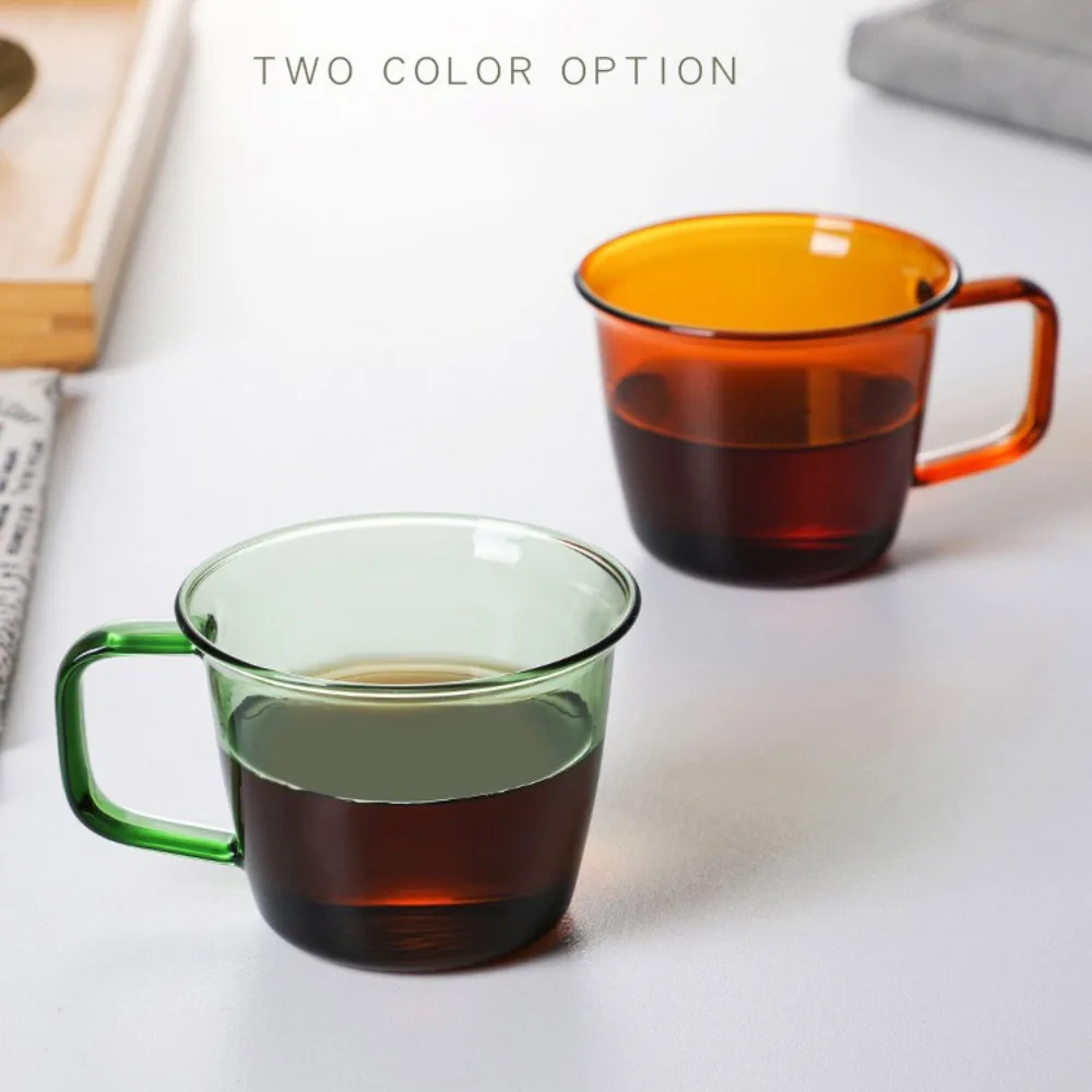 250ml High Borosilicate Colored Glass Coffee Cup Amber Green Tea Cup Colored Glass Water Cup with Handle Cold and Heat Resistant