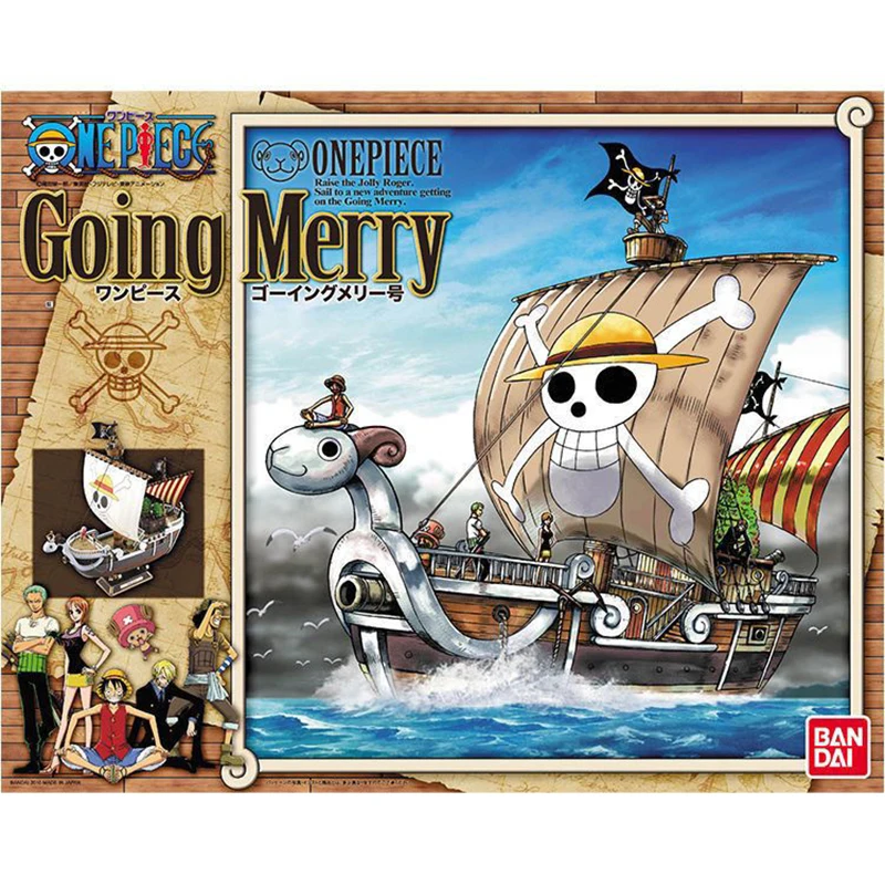 Bandai Original box Anime One Piece Going Merry Action Figure Collection Pirate Model Ship Toy Assemble gifts for kids