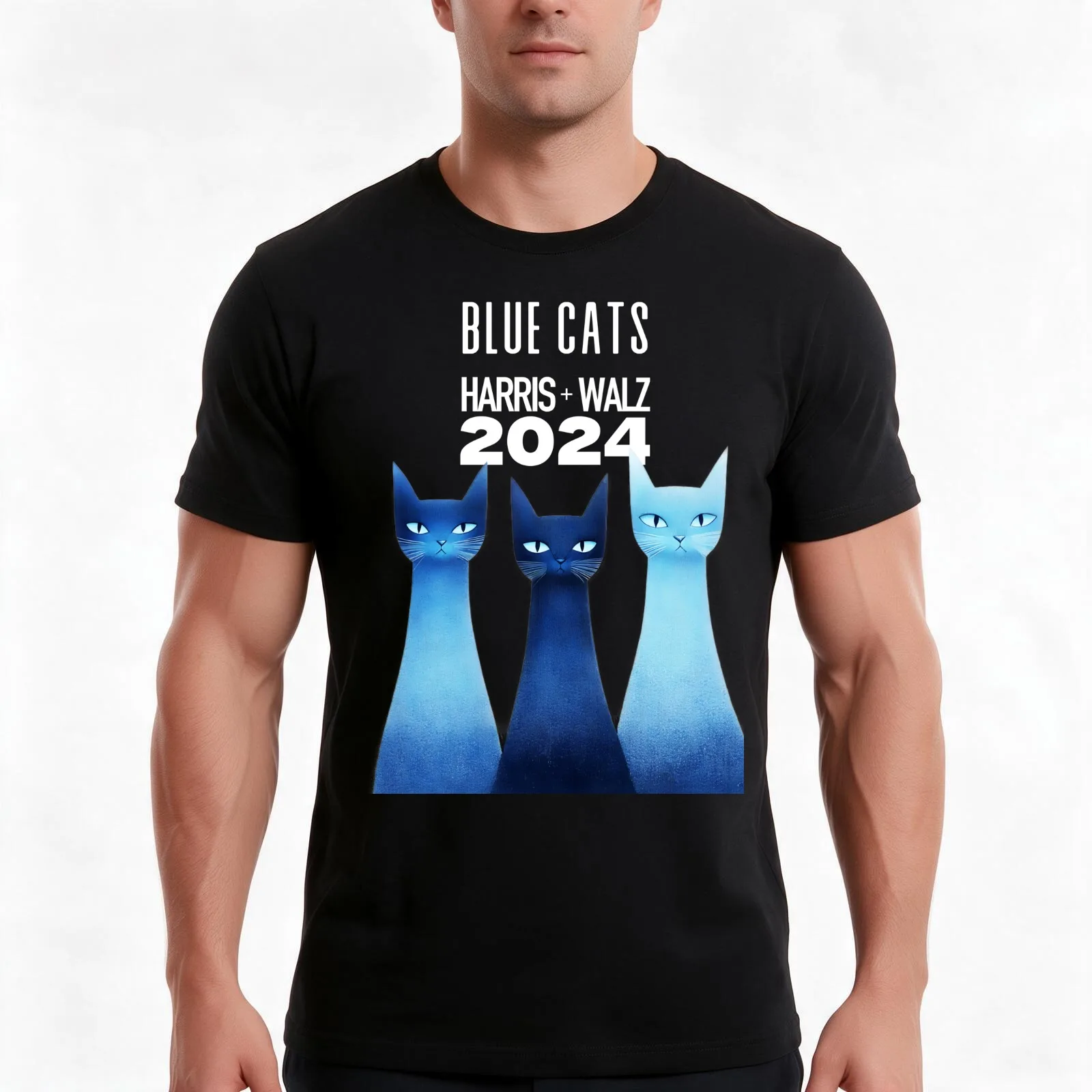 Blue Cats: Cat Ladies Rejoice…. Paws for Unity Harris Walz 2024 on a Dark Background T-Shirt Summer Casual Cotton Tee