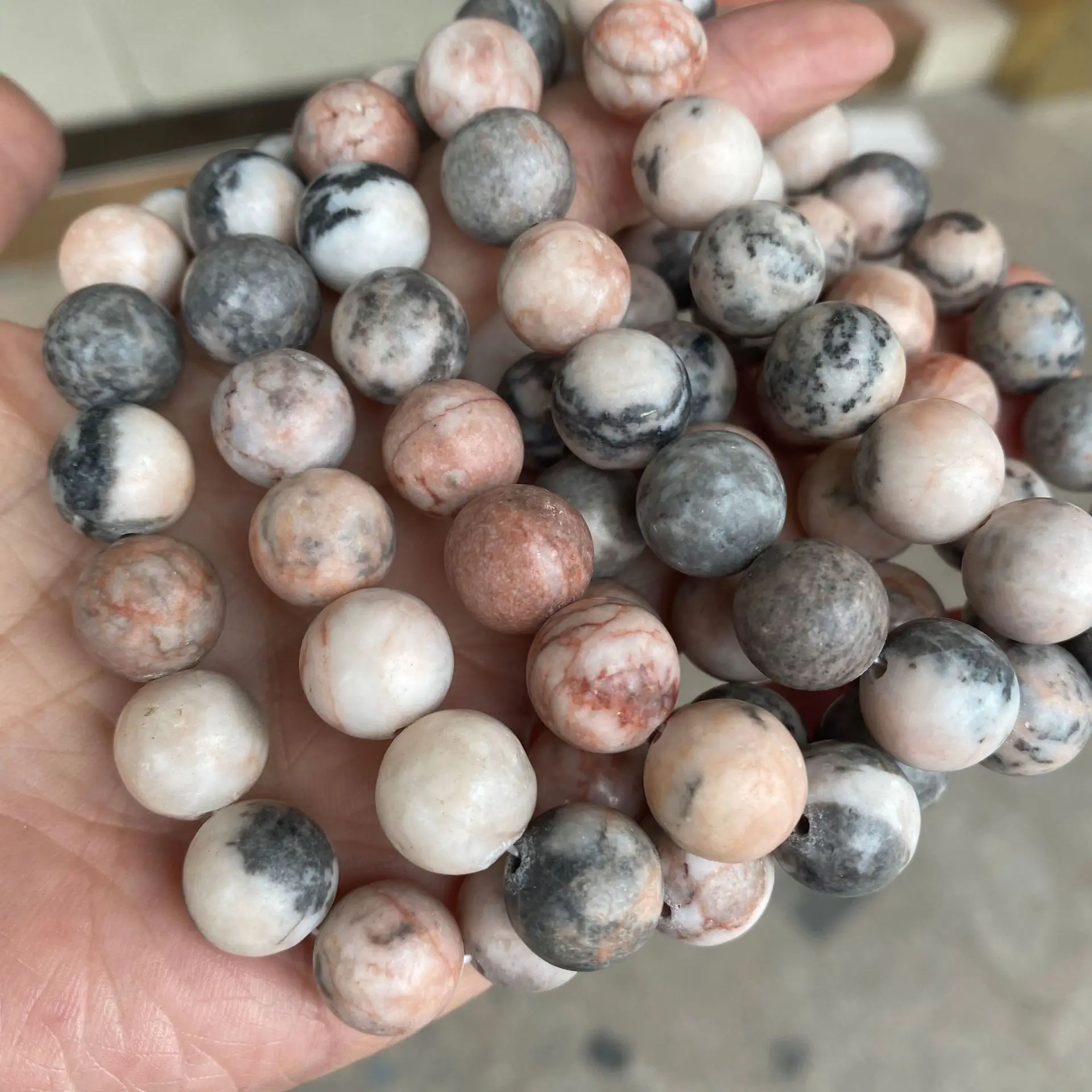 Natural Frosted Pink Zebra Mineral Stone Bracelets Handmade Matte Stone Bead Bracelet Women Men Yoga Meditation Jewelry Gift