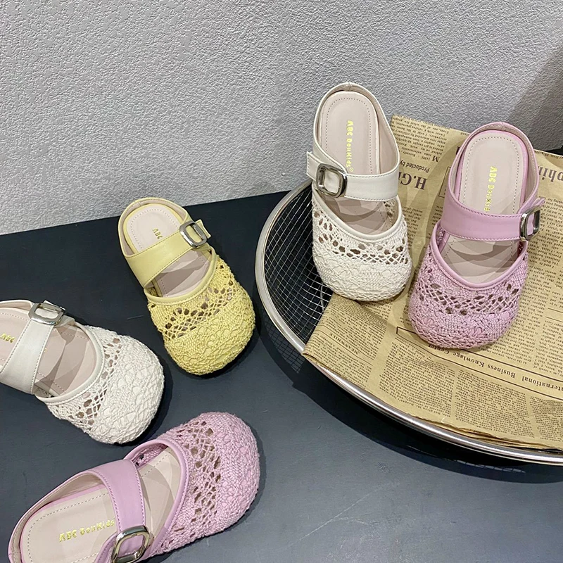 Girls Mesh Sandals Summer 2026 Princess Breathable Knit Summer Shoes kid's Adjustable StrapKids Sandals Cute Casual Sandals