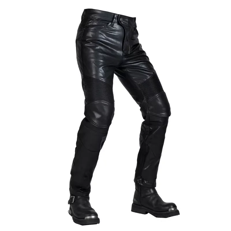 NEW Motorcycle Riding Jeans Motocross Racing Pants PU Leather Biker Trousers Waterproof Windproof Men With 4X CE Knee Hip Pad