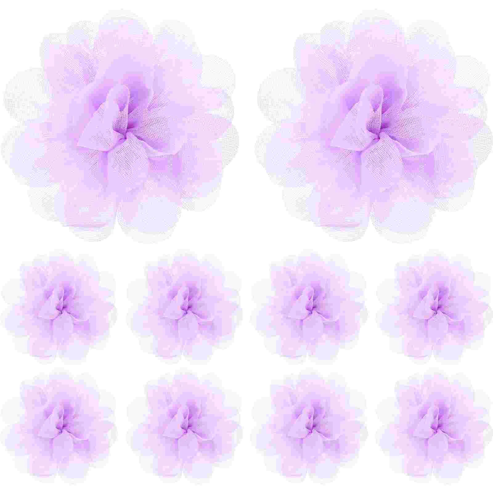 

10 Pcs Flower Hair Accessories Vivid Heads Decoration DIY Artificial Flowers Mesh for Crafts