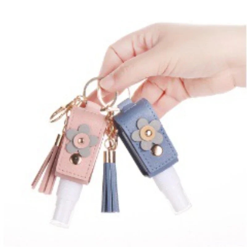 1개 30ml 미니 재사용 가능한 병 손 세정 젤 보관 병 뚜껑 포함 손 소독제 꽃 열쇠고리 홀더 스킨케어 도구