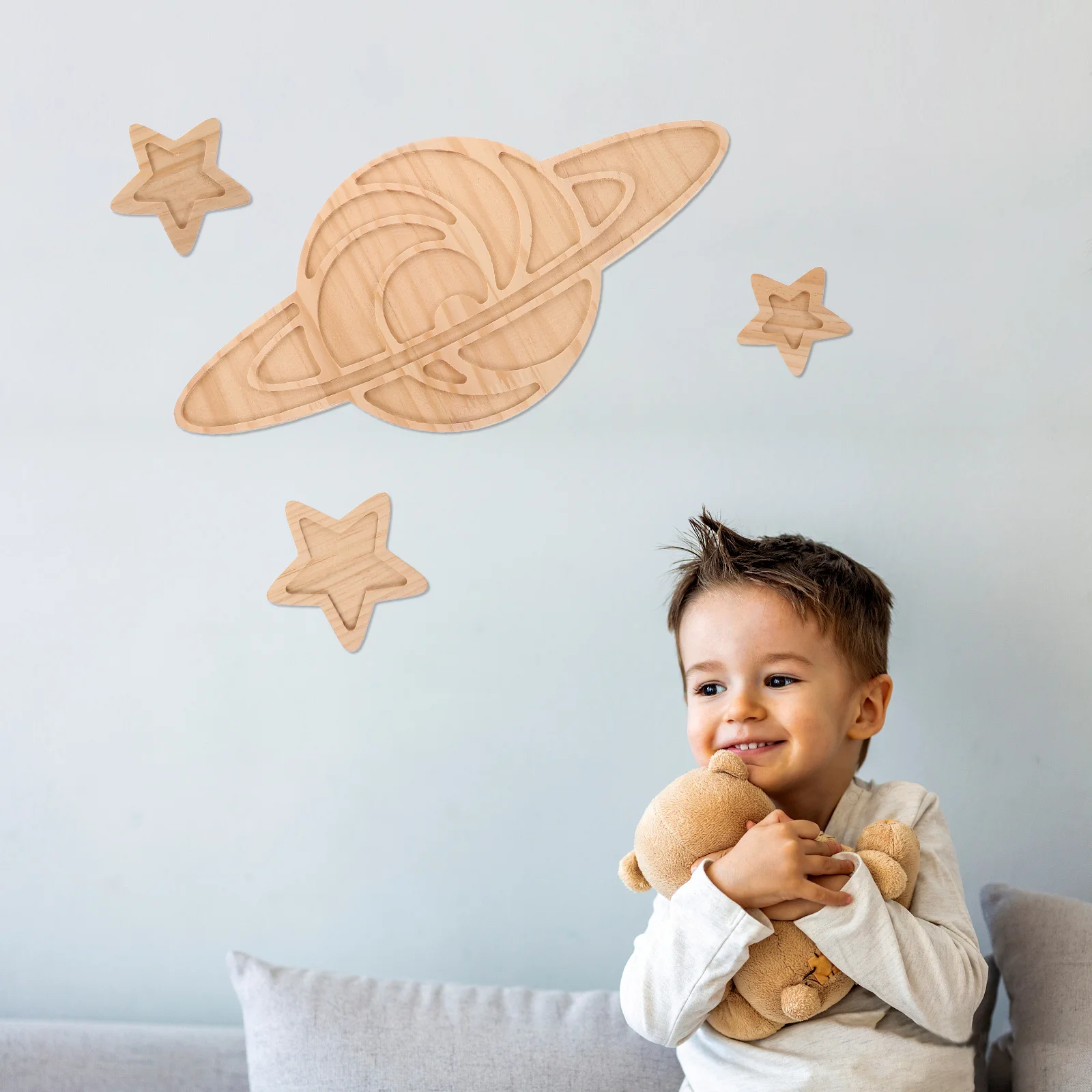 

4Pcs Nordic Style Wooden Cutouts Kids Room Wall Decor Home Party Photography Props Outer Space Cutouts