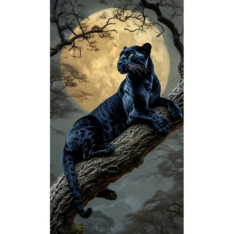 1 Juego de 40 × 70 cm/15,75 × 27,5 pulgadas pintura de diamante sin marco Pantera Negra, diseño redondo completo 5D artesanía de arte de diamante, mosaico D