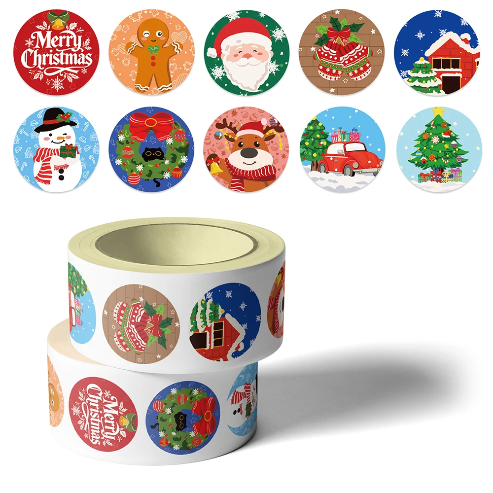 

500pcs Christmas Cartoon Seal Label Stickers Cute Santa Snowman Decoration Decals Roll Notebook Phone Kawaii Reward Sticker Gift