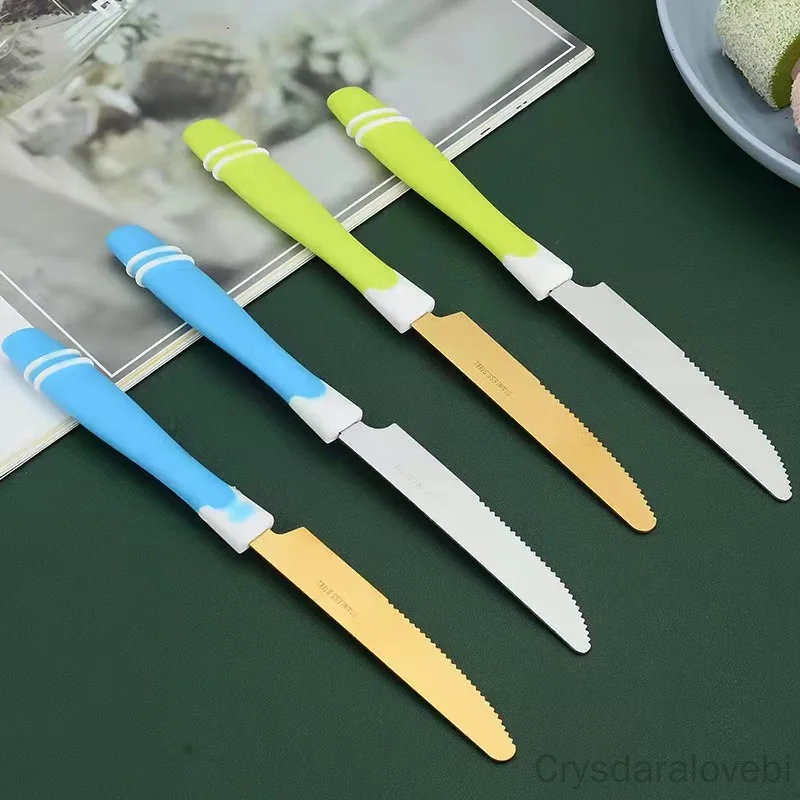 3Pc/SetStainless Steel Steak Knife Fork Spoon Tableware Household Restaurant Plastic Handle Stainless Steel Western Tableware