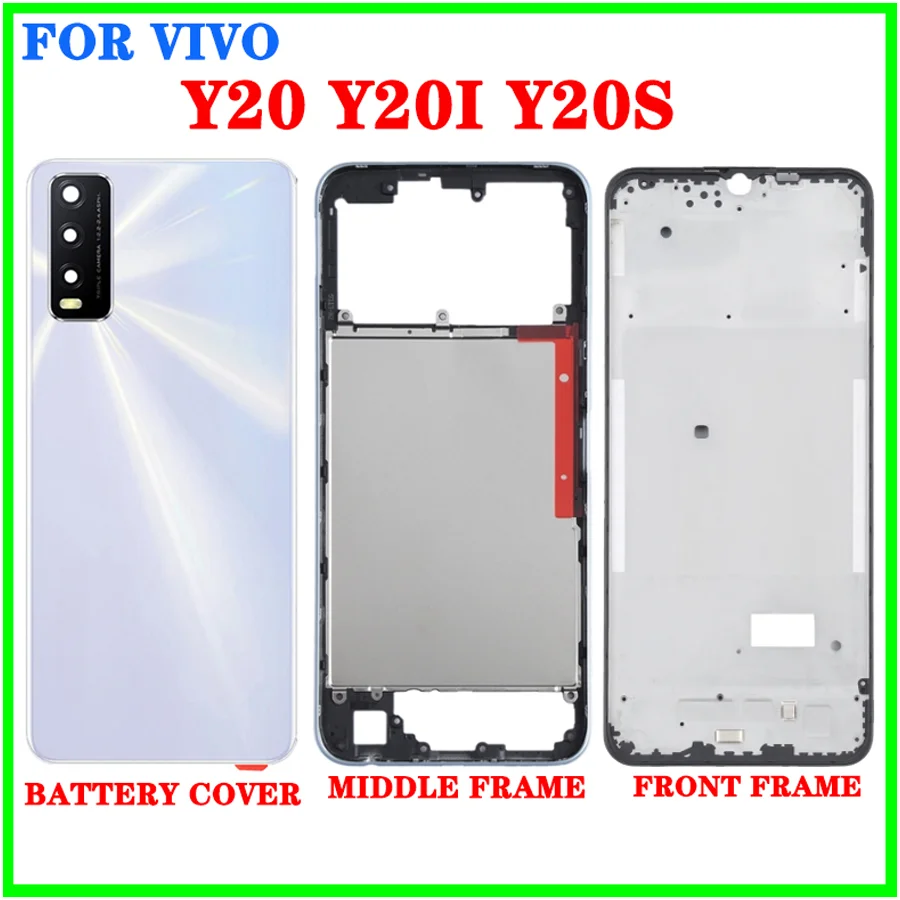 Back Housing Battery Cover For Vivo Y20 / Y20s / Y20i LCD Front Frame Middle Bezel frame With Side Power On Off Button