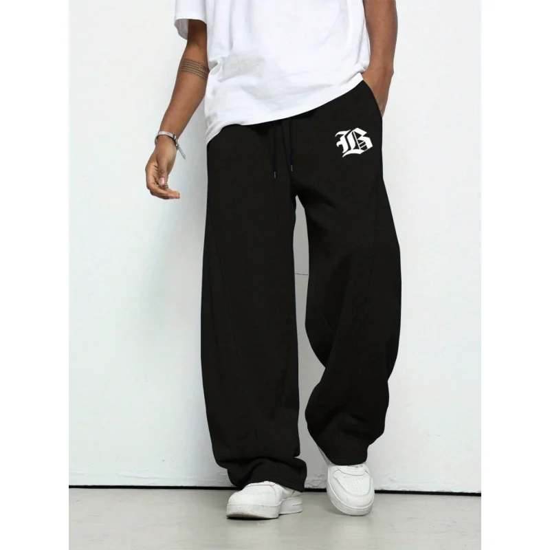 

Men'S Casual Loose Wide-Leg Pants，Printed Design Lightweight Drawstring Jogging Pants，Comfortable And Suitable For All Seasons