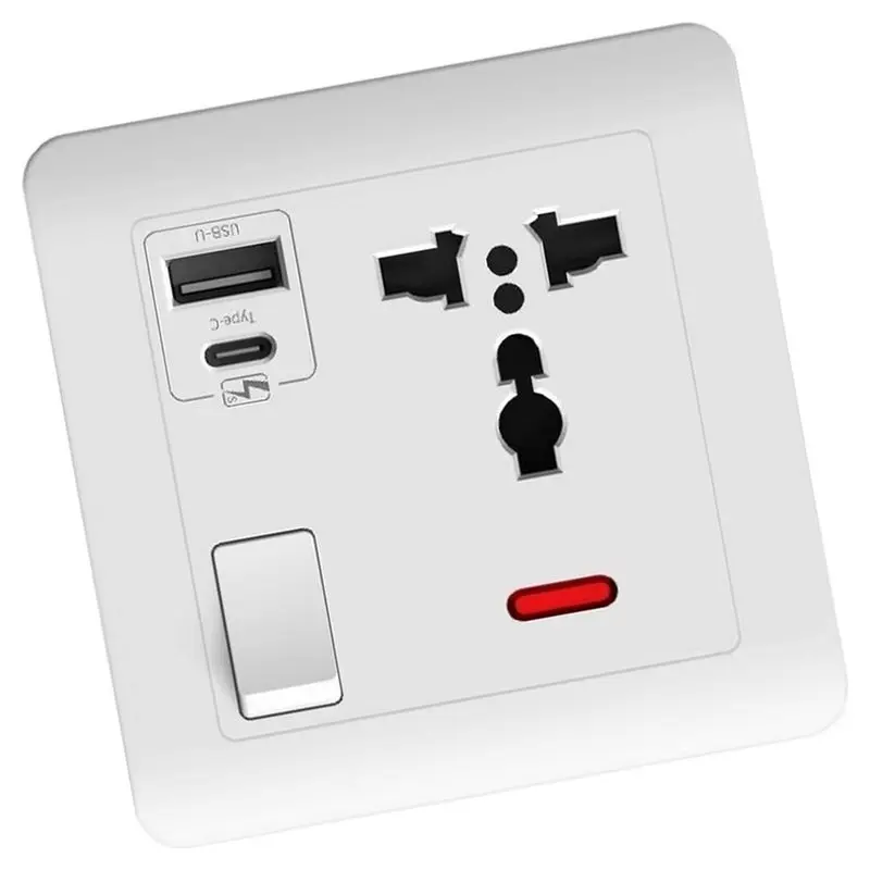 [HOT!A34R】 Wall Mounted 13A UK Standard Fast Charging Universal 5-Pin Power Outlet With DC 5V 2.1A Type-C USB Port UK Pl