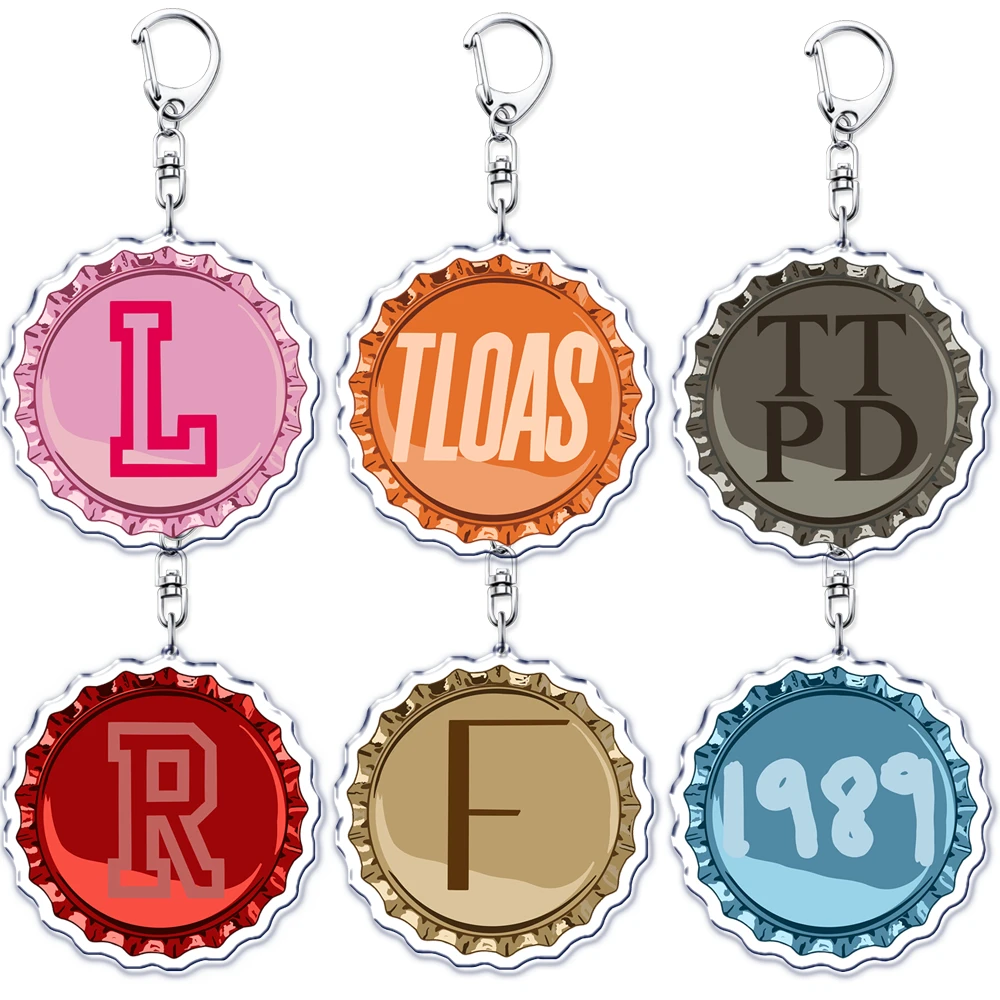 Popular Singer Glossy Bottle Cap Keychains for Accessories 1989 TLOAS TTPD 12 Albums Keyrings Jewelry Fans Friends Gifts