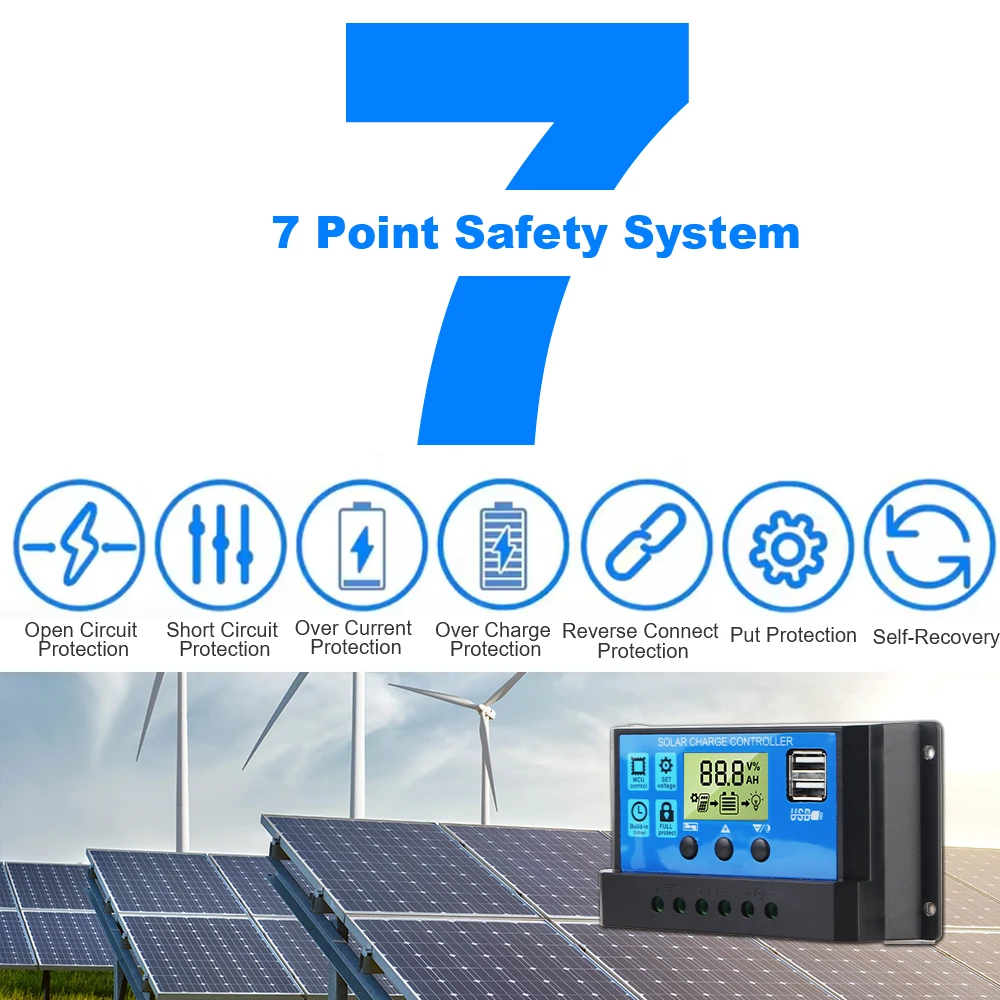 Built-in Timer LCD Display 10A 20A 30A 12V 24V Solar Controller Dual USB MPPT Accessory PV Regulator Solar Battery Regulator