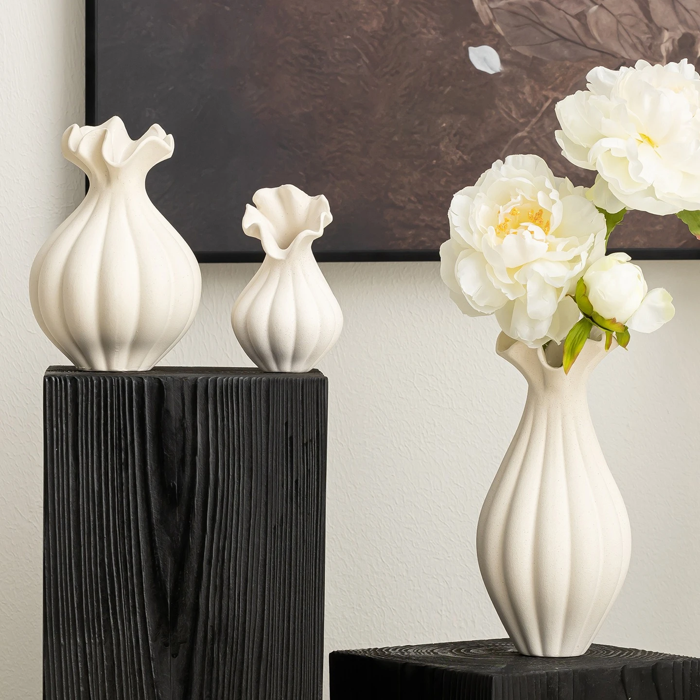 Ceramic Vase Curled Petal Ceramic Vase Flower Pot Floral Accessories Vases Pots Terrarium Home Decoration Accessories