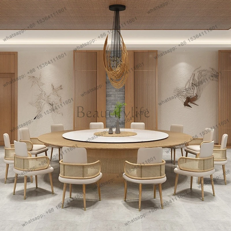 Customized hotel electric dining table box with turntable rock slab large round table