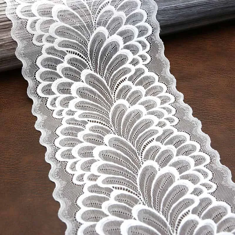 (3 meters/lot) 220mm Leaves Elastic Stretch Lace Trims For Clothing Accessories Dress Sewing  Lace Fabrics Handwork DIY Decorate