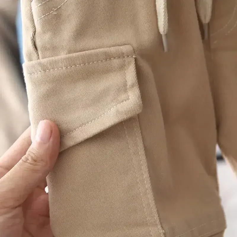 Kinder Jungen Einfarbige Cargo-Hosen Lässige Sporthosen mit Elastischem Bund Kinderhosen für 2-8 Jahre Mädchen Kleidung Leggings – Detail 6
