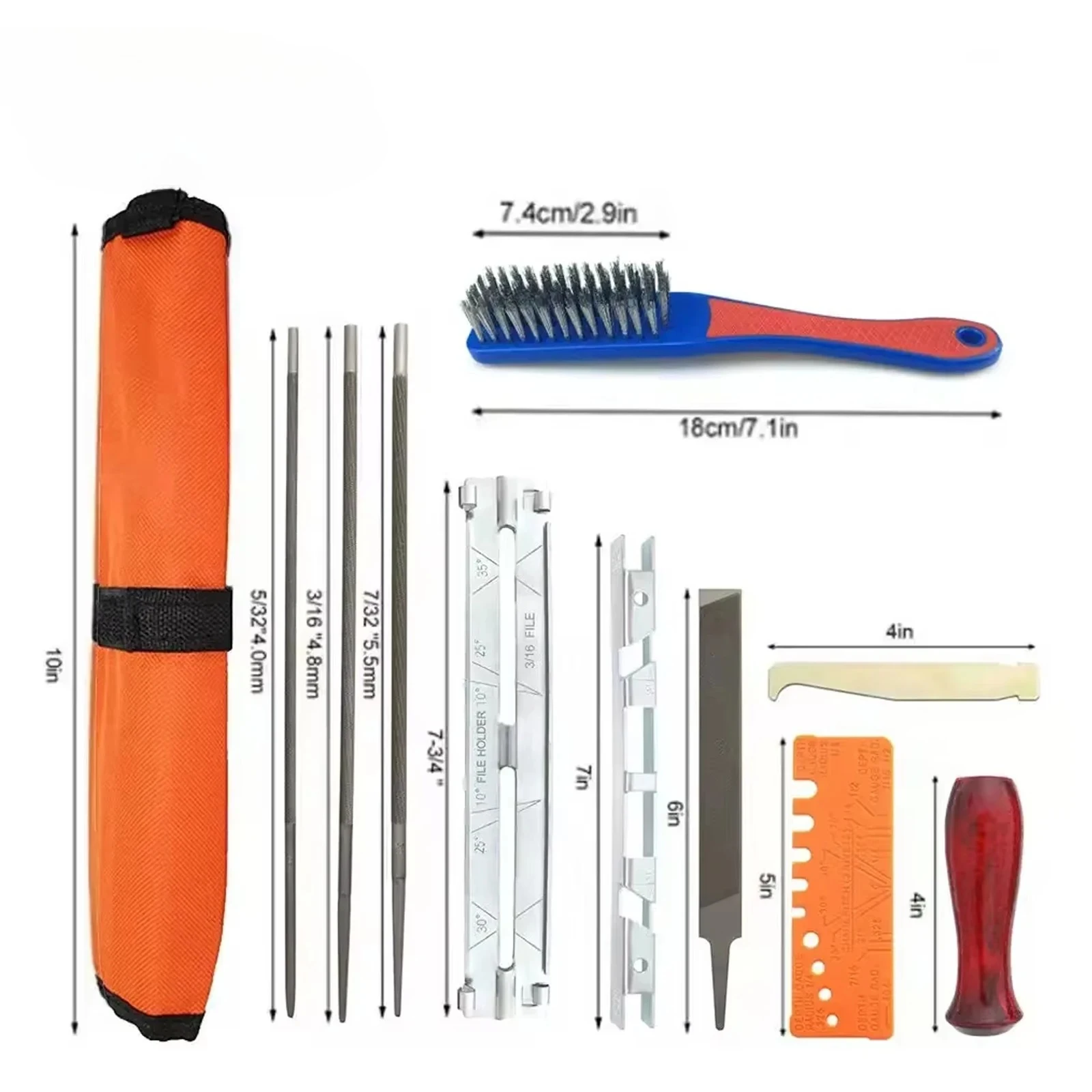 

Набор для заточки цепей бензопил, 10-12 предметов, профессиональный, с деревянной ручкой, круглый/плоский напильник, инструмент для заточки направляющей шины