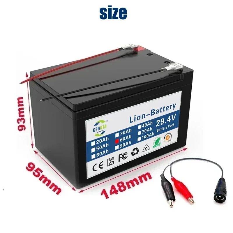 24V 50Ah Rechargeable 18650 Lithium Battery with Led Light,for LED Lamp Electric Vehicle Solar Storage Battery+25.2V Charger