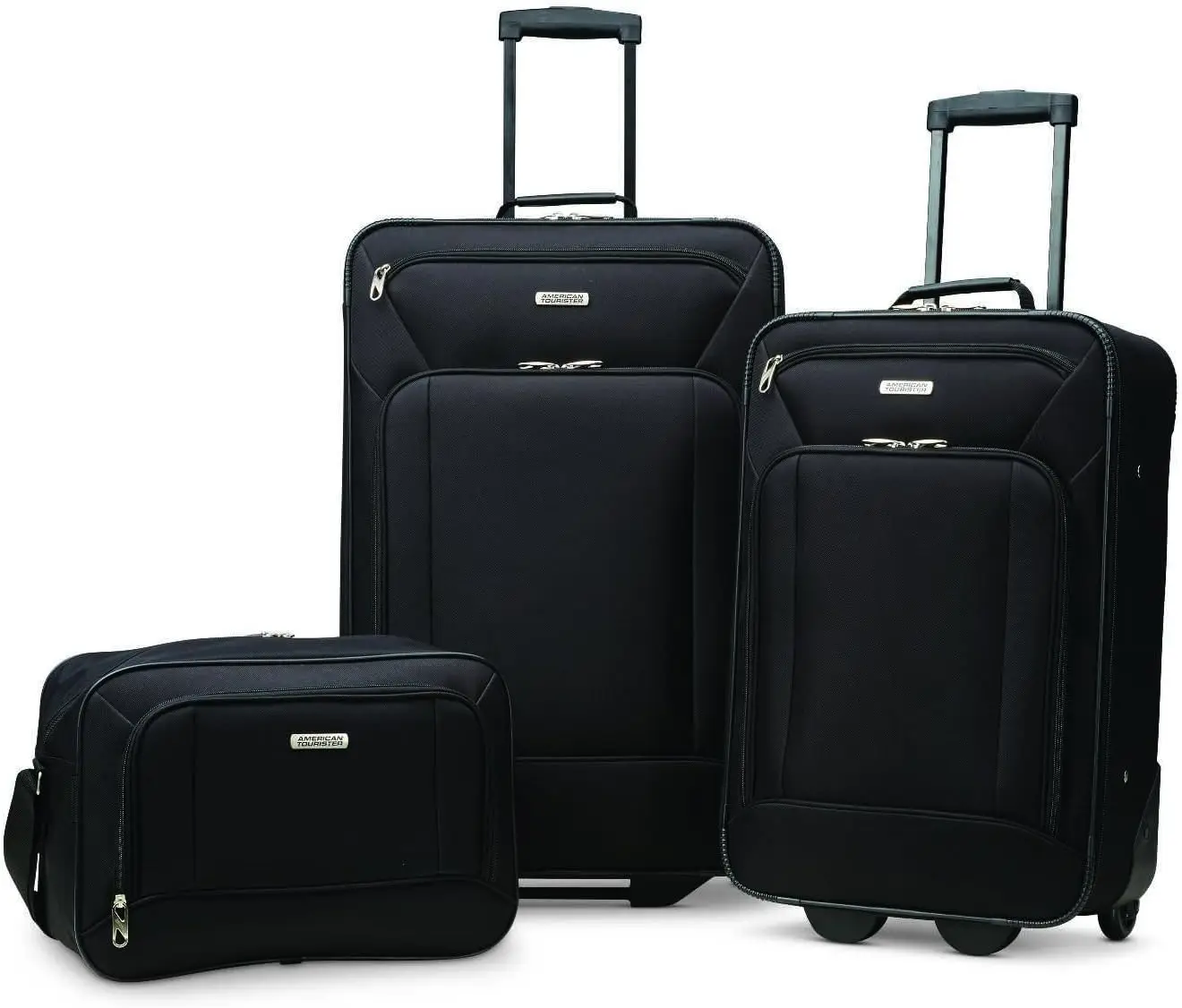 

3-Piece Softside Upright Luggage Set in Black, Lightweight and Durable for Travel