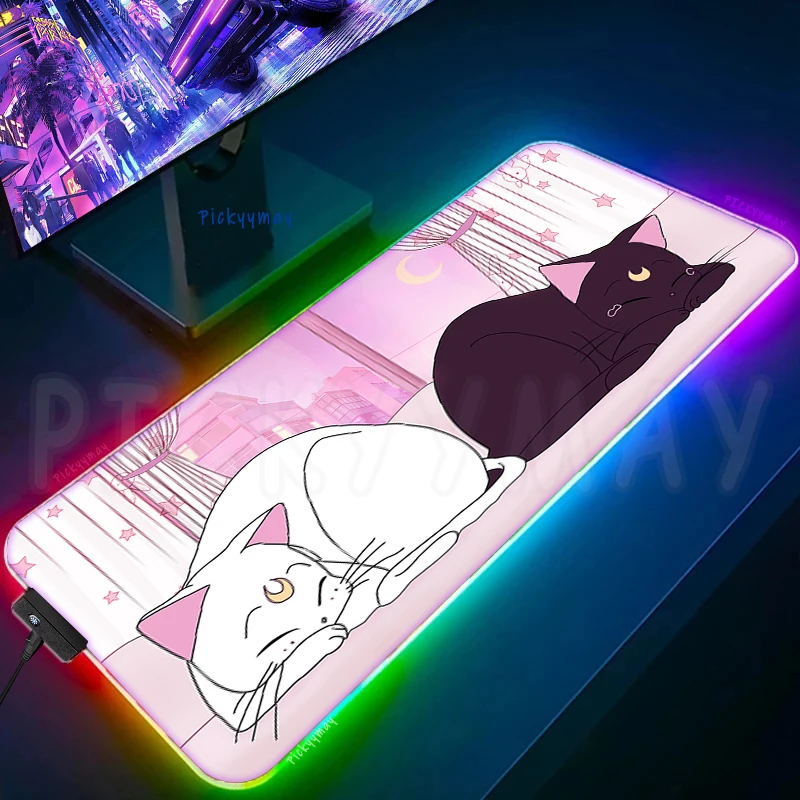 Large RGB Mouse Pad XXL Gaming Mousepad With Backlit Cute Cat Mouse Mat Kawaii Gamer Mousepads LED Table Pads Keyboard Mats