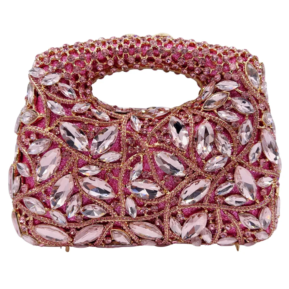

WHTUOHENG Pink Stone Crystals Evening Clutch Bags Rhinestone Handbags New Wedding Party Diamond Clutch Bridal Diamond Purses