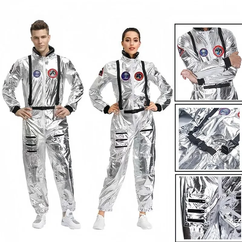 

Silver Astronaut Cosplay Costume Adult for Women Men Cosplay Costumes Spaceman Jumpsuit Space Suit Outfit Halloween
