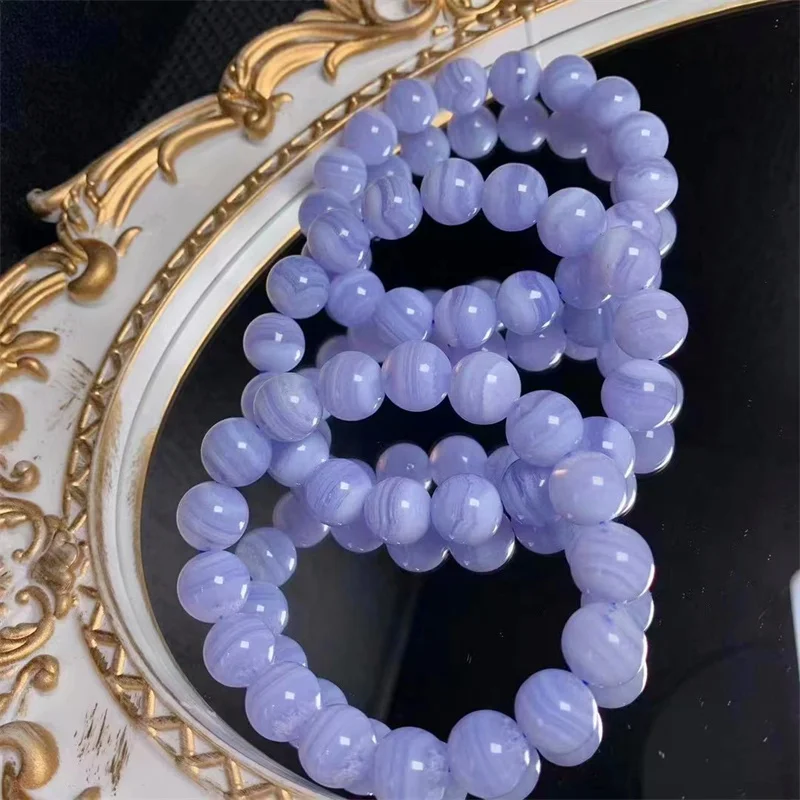 12.5MM Natural Blue Lace Agate Bracelet Women Fashion Round Stone Elegant Healing Strand Bangles Wristband Gift 1PCS