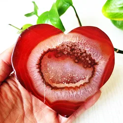 Natural Red Agate Slice Stone Geode Crystal Chips Love Heart Room Decoration Home And Gemstone Carnelian Ornaments Reiki Healing