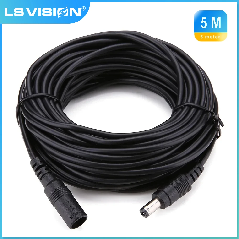 LS VISION DC 12V Power Extension 5M/ 16.5FT Jack Socket To 5.5x2.1mm Cord Cable Extender For CCTV Security Camera Extension Cord