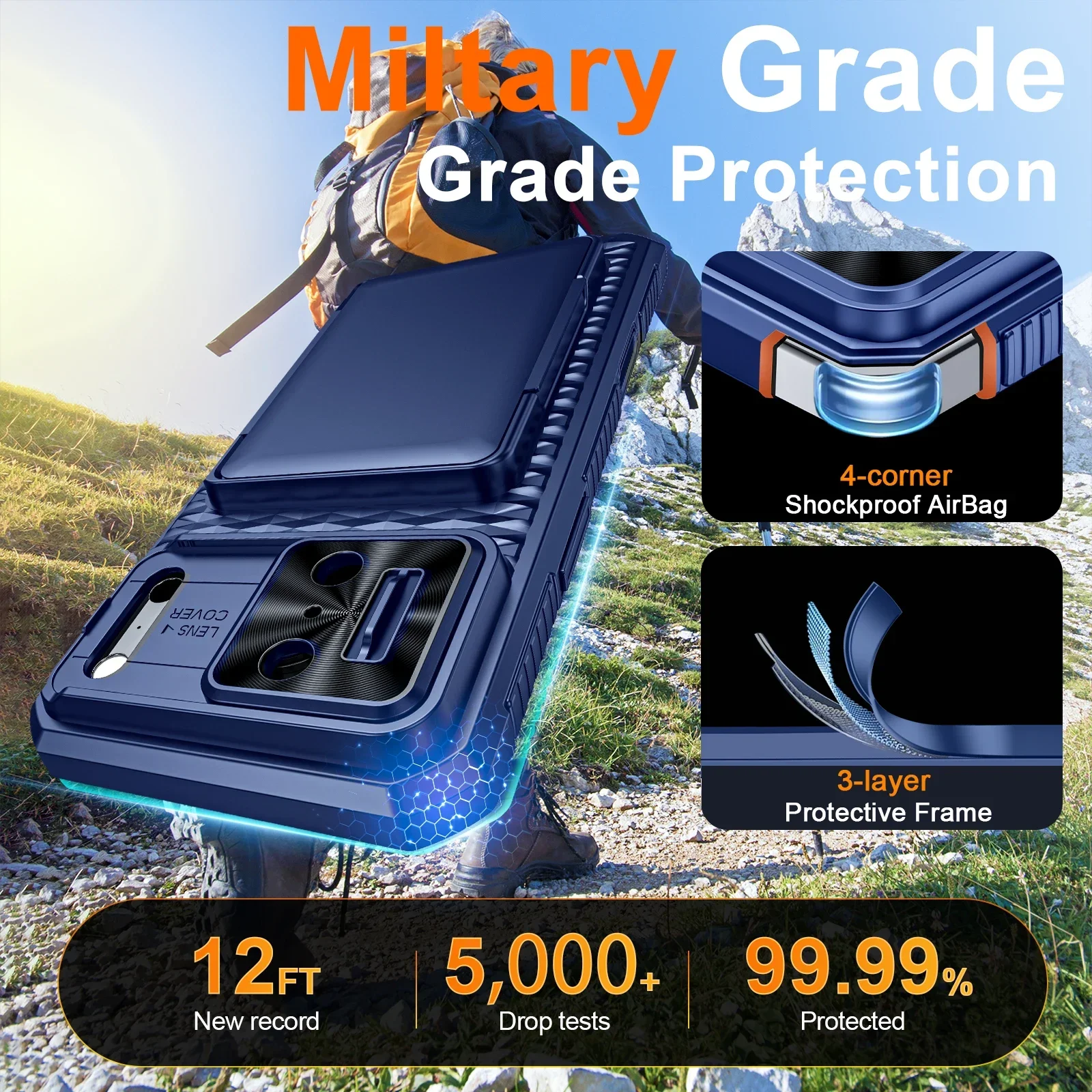 هدايا الهالوين مع حامل بطاقات وغطاء كاميرا منزلق وحامل لهاتف iPhone 17 Pro Max، حافظة محفظة PC+TPU مضادة للسقوط - أزرق #6