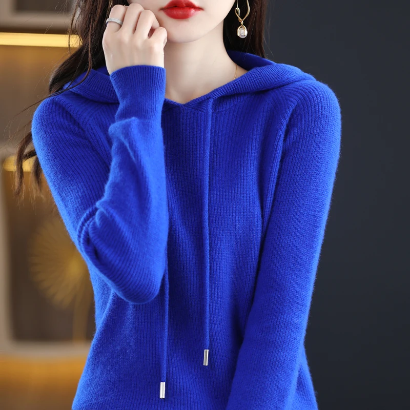 Autumn and winter new cashmere Hoodie women's loose lazy Pullover Sweater Hoodie with cap and bottom long sleeve