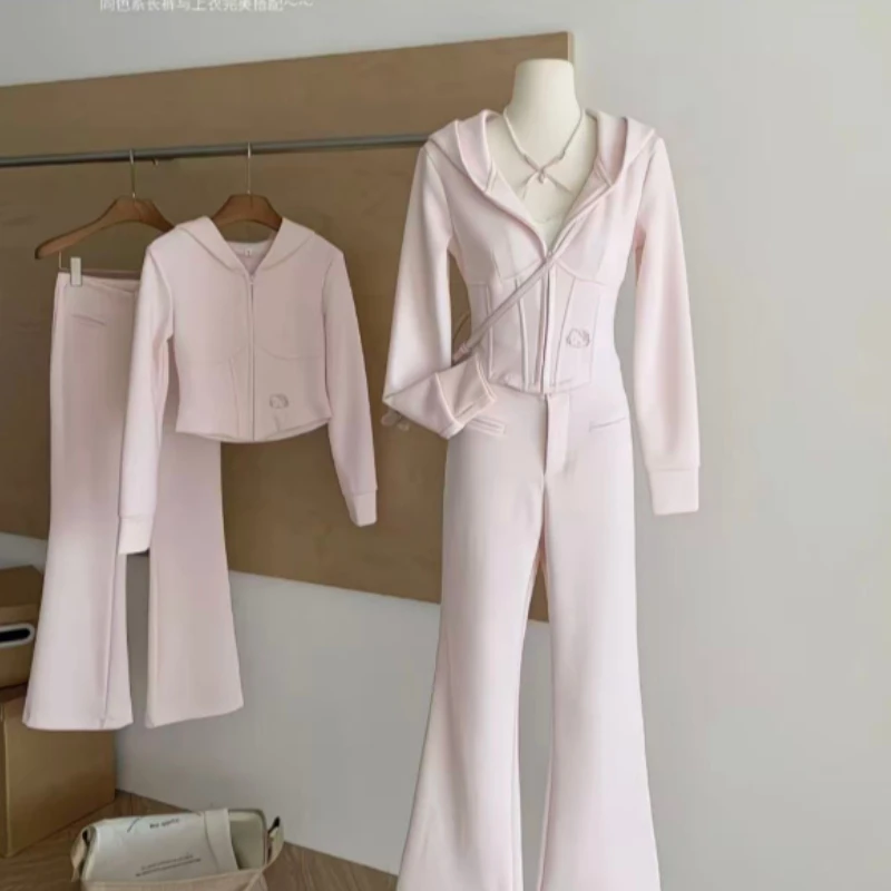 

Cartoon Anime Sanrio Hello Kitty Women Velvet Hoodie Set Zipper Tops Sweatpants Sexy Two Piece Hoodie Spring Soft Clothe Gift