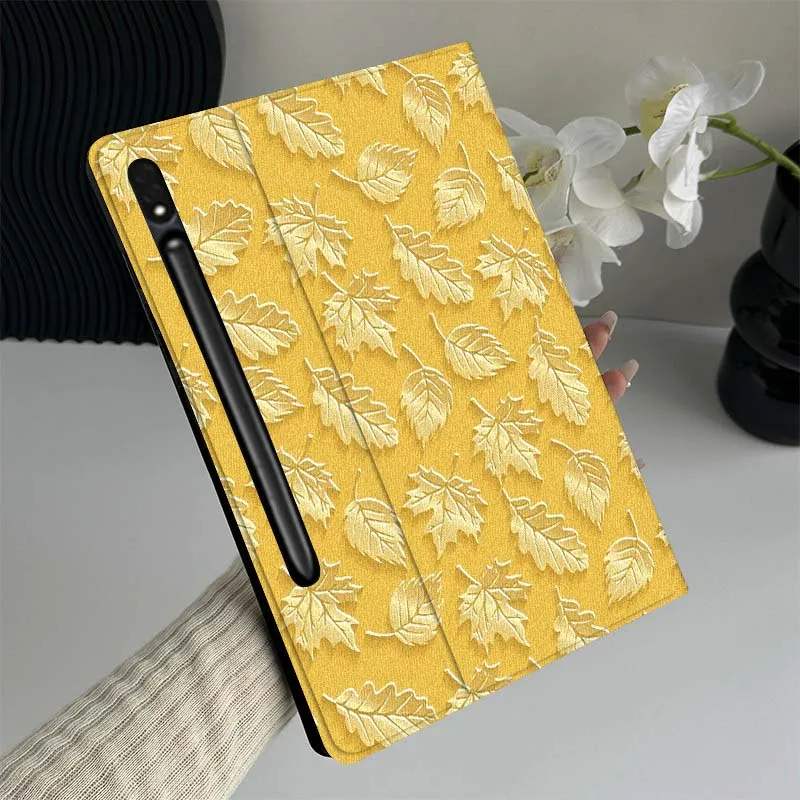 

Yellow Oak Leaf Pattern Tablet Case For Samsung Galaxy Tab S7 S8 S9 S10 FE Lite Gift