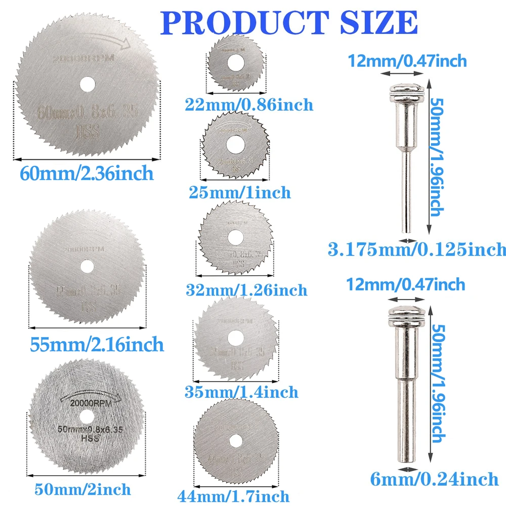 10pcs HSS Circular Saw Blades Cutting Disc High Speed Steel Cut-off Rotary Tool 22-60mm For Dremel Rotary Tools Accessories