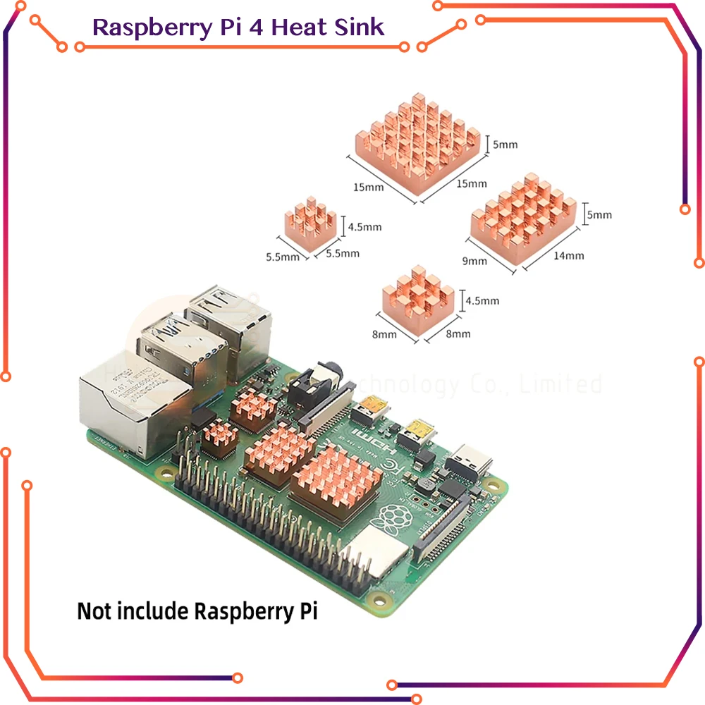 Raspberry Pi 4 Heat Sink Metal Copper Heatsink Passive Cooling Pad  Heat Dissipation Radiator for Raspberry Pi 4 Model B