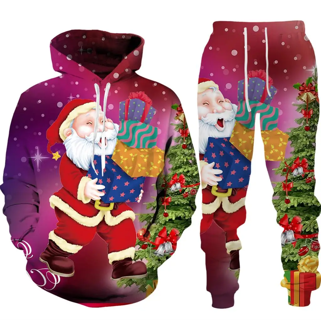 Christmas Santa Claus Autumn Winter 3D Print Boys Girls Tracksuit Set Casual Hoodie And Pants 2pcs Sets Fashion Unisex Clothing