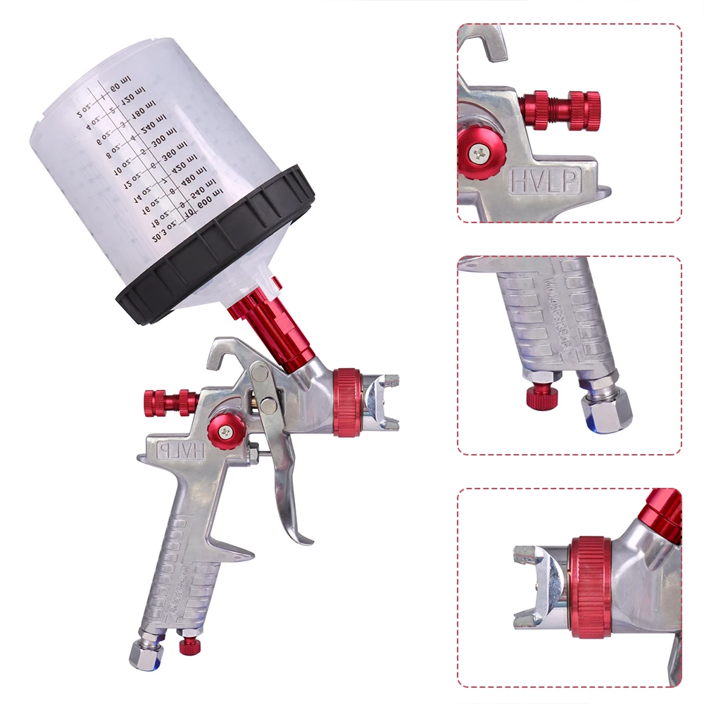 H827 1.4/1.7/2.0mm HVLP Spray Gun Gravity Feed Airbrush Kit With Disposable Measuring Cup+Adapter For Car Furniture Painting