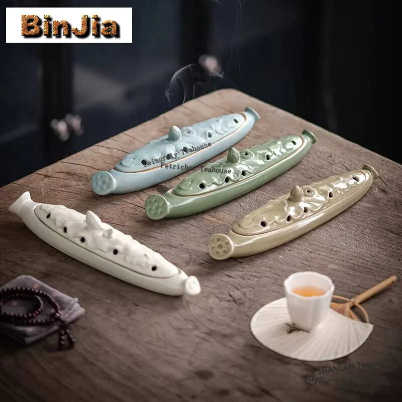 Lotus Leaf Incense Box Line Incense Burner Ceramic Incense Insert Household Aromatherapy Furnace Desktop Decoration Accessories