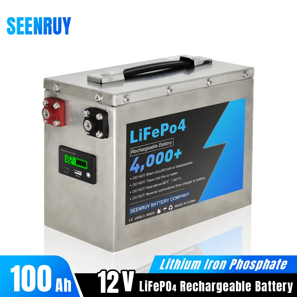 12V 100Ah Lifepo4 Battery Pack Lithium Iron Phosphate Built-in BMS Optional Bluetooth Deep Cycle for Campers Outdoor