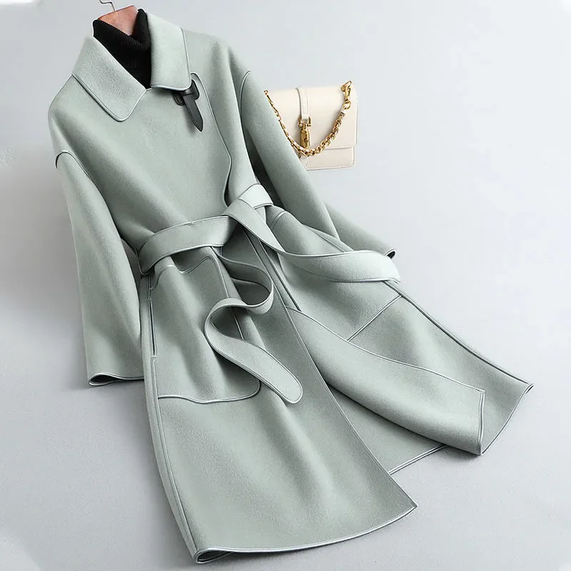 2025 Autumn Winter New 100% Pure Wool Woolen Coat Women Suit Wool Overcoat Double-faced Cashmere Jackets Collar Outwear Female