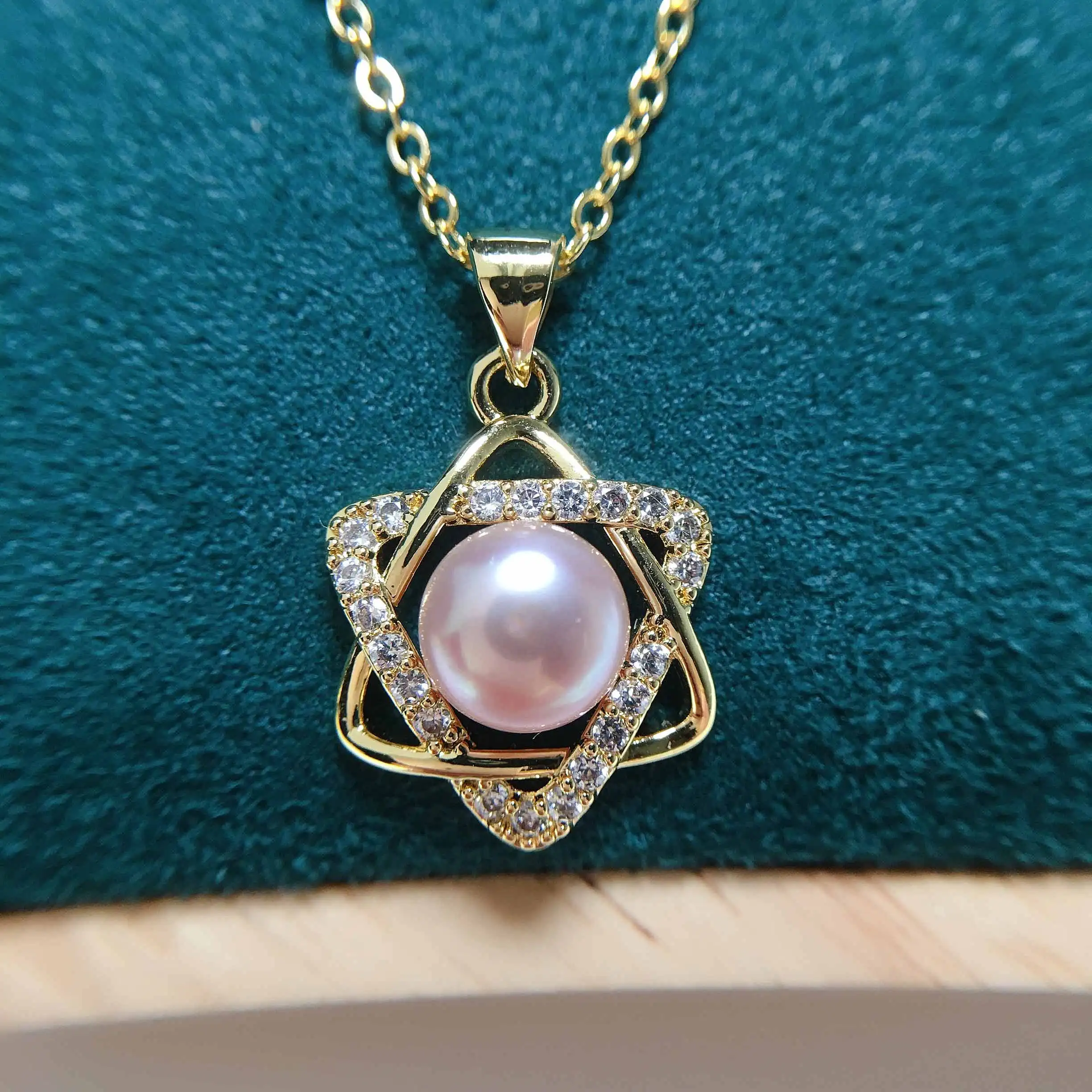 ZHBORUIN Hexagram Star Pearl จี้ 100% สร้อยคอไข่มุกธรรมชาติแท้ 925 เงินและทองชุบเครื่องประดับอุปกรณ์เสริมผู้หญิง