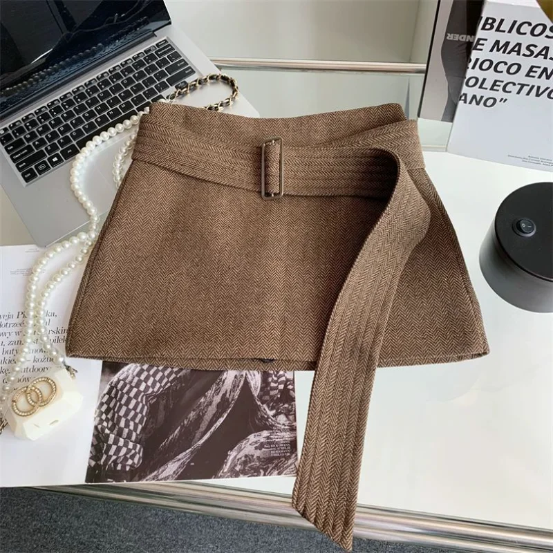 الأمريكية الرجعية الراقية بلون تنورة المرأة الشتاء عالية الخصر مثير مزاجه ألف خط الورك المعانقة تنورة قصيرة