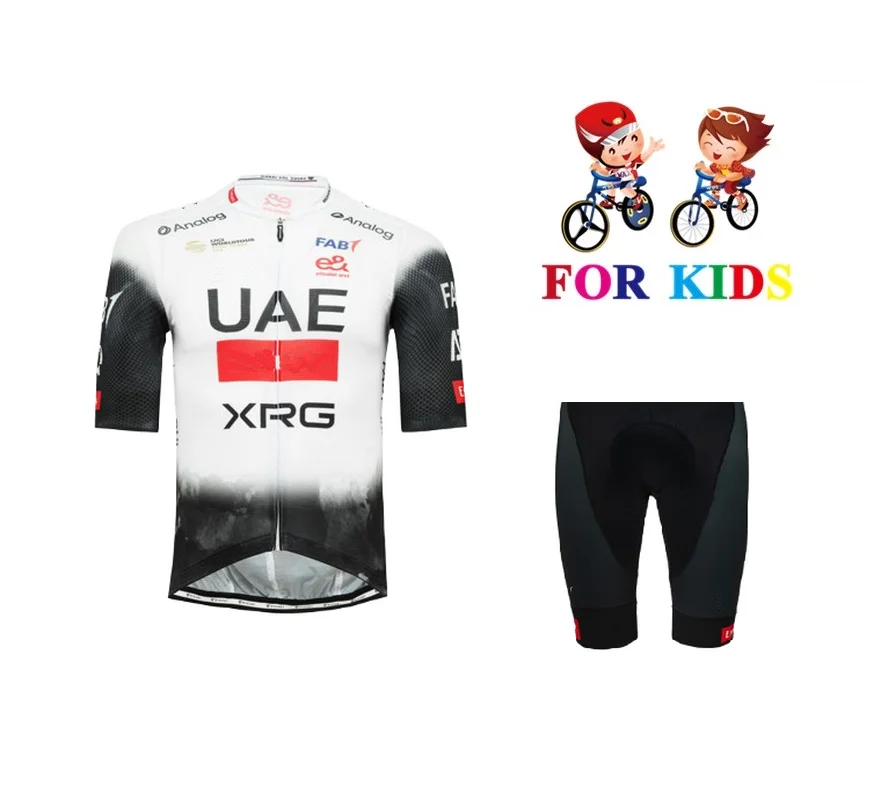 KID'S 2025 UAE XRG TEAM Children Cycling Jersey Short Sleeve Bicycle Clothing With Shorts Ropa Ciclismo