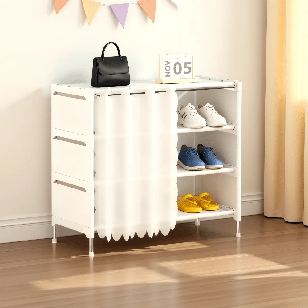 

5Layer Dustproof Shoe Rack With Curtain, Adjustable Organizer Shoe Cabinet, MultiFunctional Storage Rack, Easy To Install And S