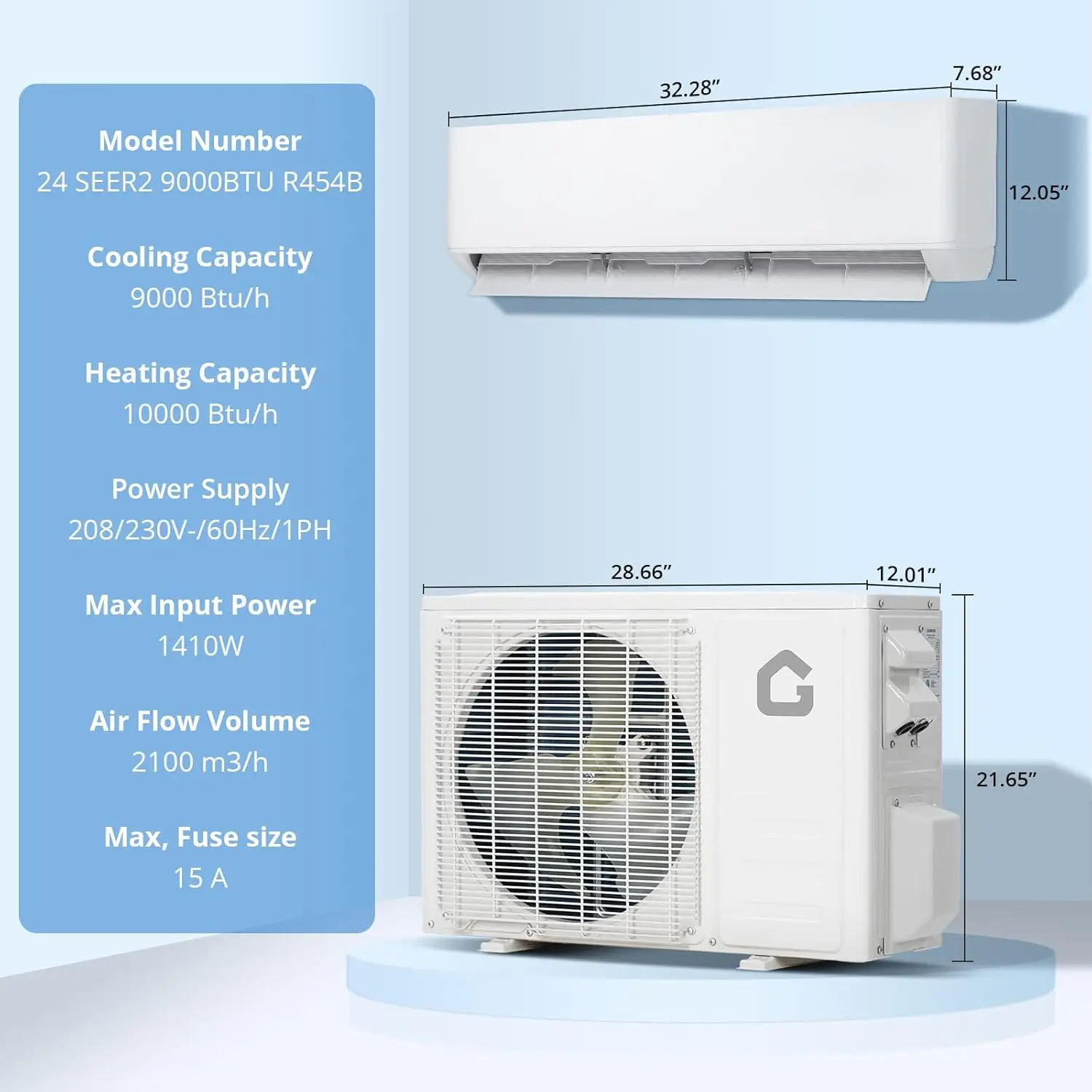 

Garvee Energy Star Certified 9000BTU Split Air Conditioner, 24 SEER2 Ultra-Efficient 230V Inverter AC with Heat Pump for Rooms Up to 550 Sq.Ft